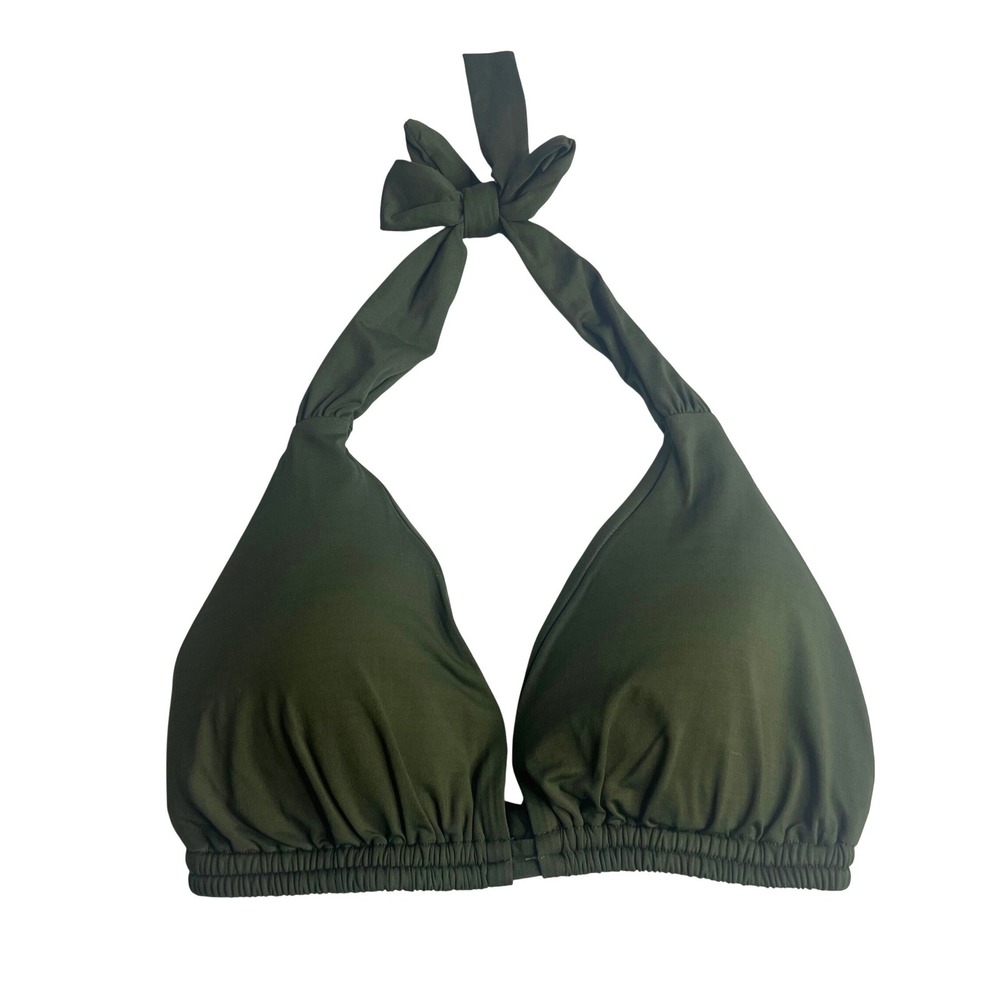Becca by Rebecca Virtue Halter Bikini‎ Top Size DDD Solid Ruched Army Green NEW